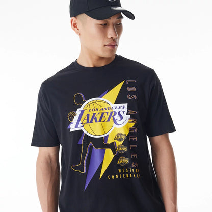 The Male model is wearing LA Lakers NBA Player Graphic Black T-Shirt 5