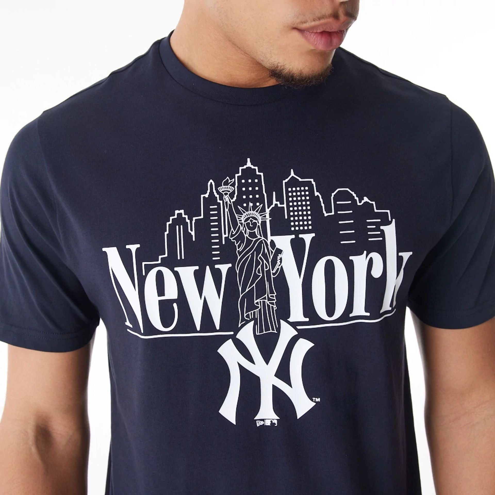 The Male model is wearing New York Yankees MLB Graphic Navy T-Shirt 2