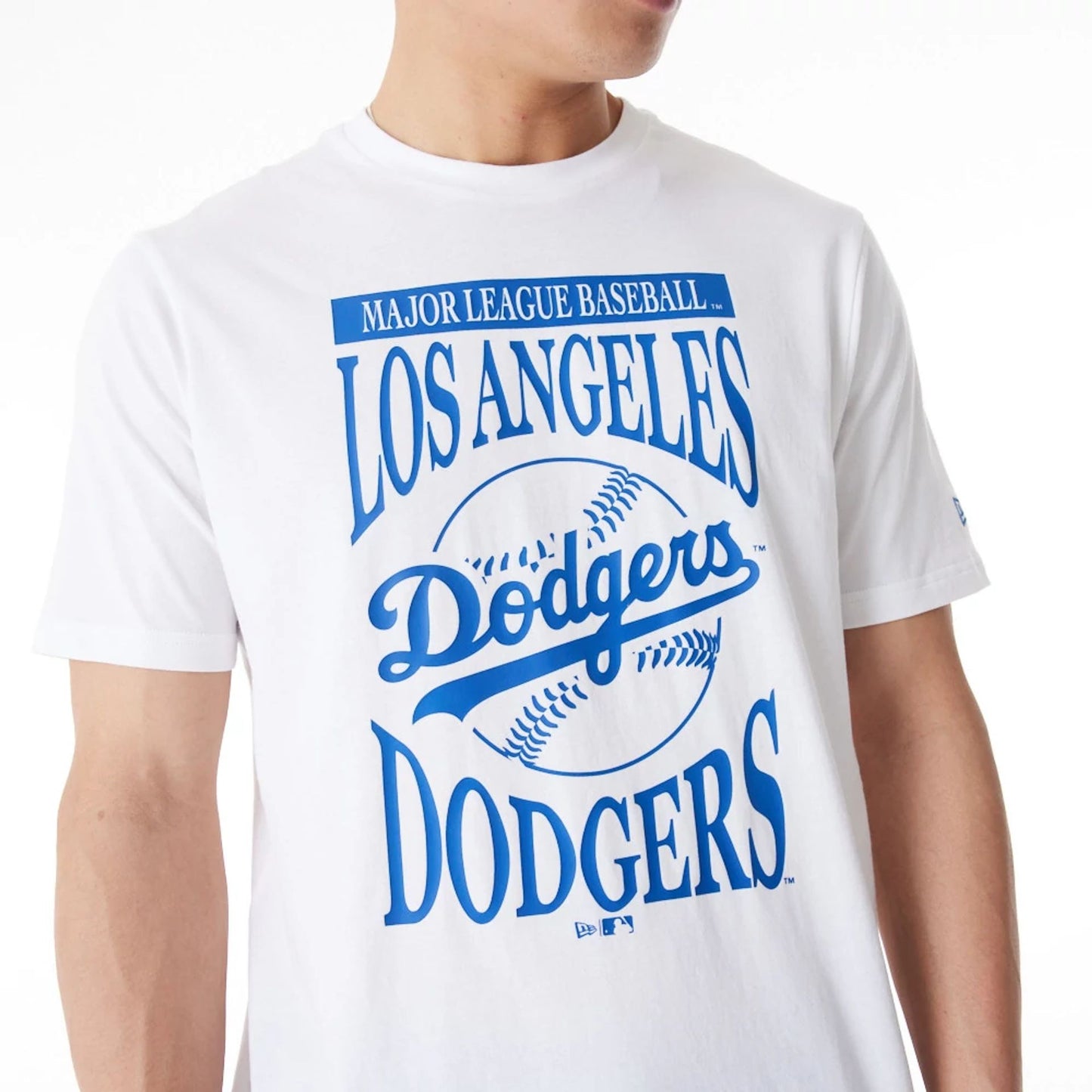 The Male model is wearing LA Dodgers MLB Baseball Stack White T-Shirt 6