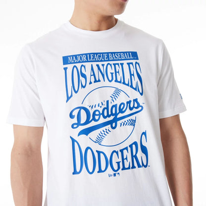 The Male model is wearing LA Dodgers MLB Baseball Stack White T-Shirt 6