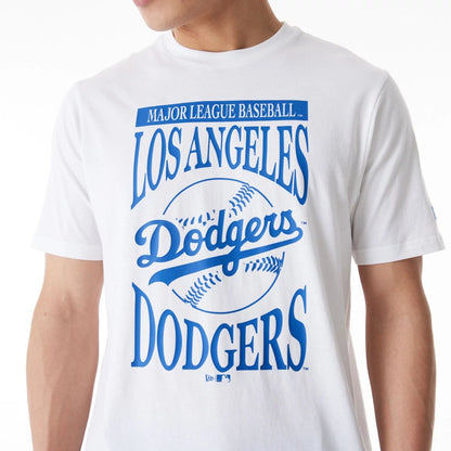 The Male model is wearing LA Dodgers MLB Baseball Stack White T-Shirt 2