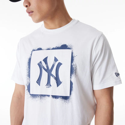 The Male model is wearing New York Yankees MLB Spray Stamp Graphic White T-Shirt 5