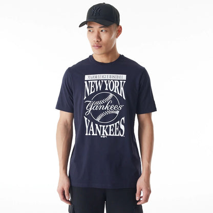 The Male model is wearing New York Yankees MLB Baseball Stack Navy T-Shirt 1