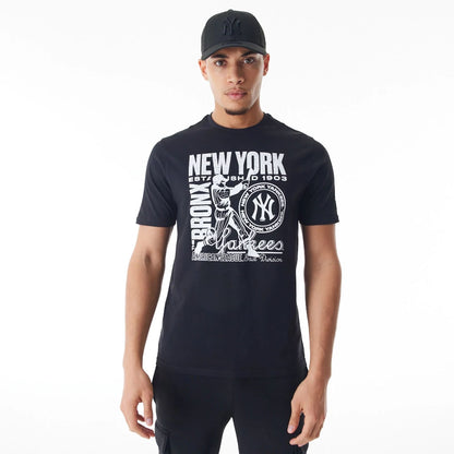 The Male model is wearing New York Yankees MLB Distressed Graphic Black T-Shirt 1