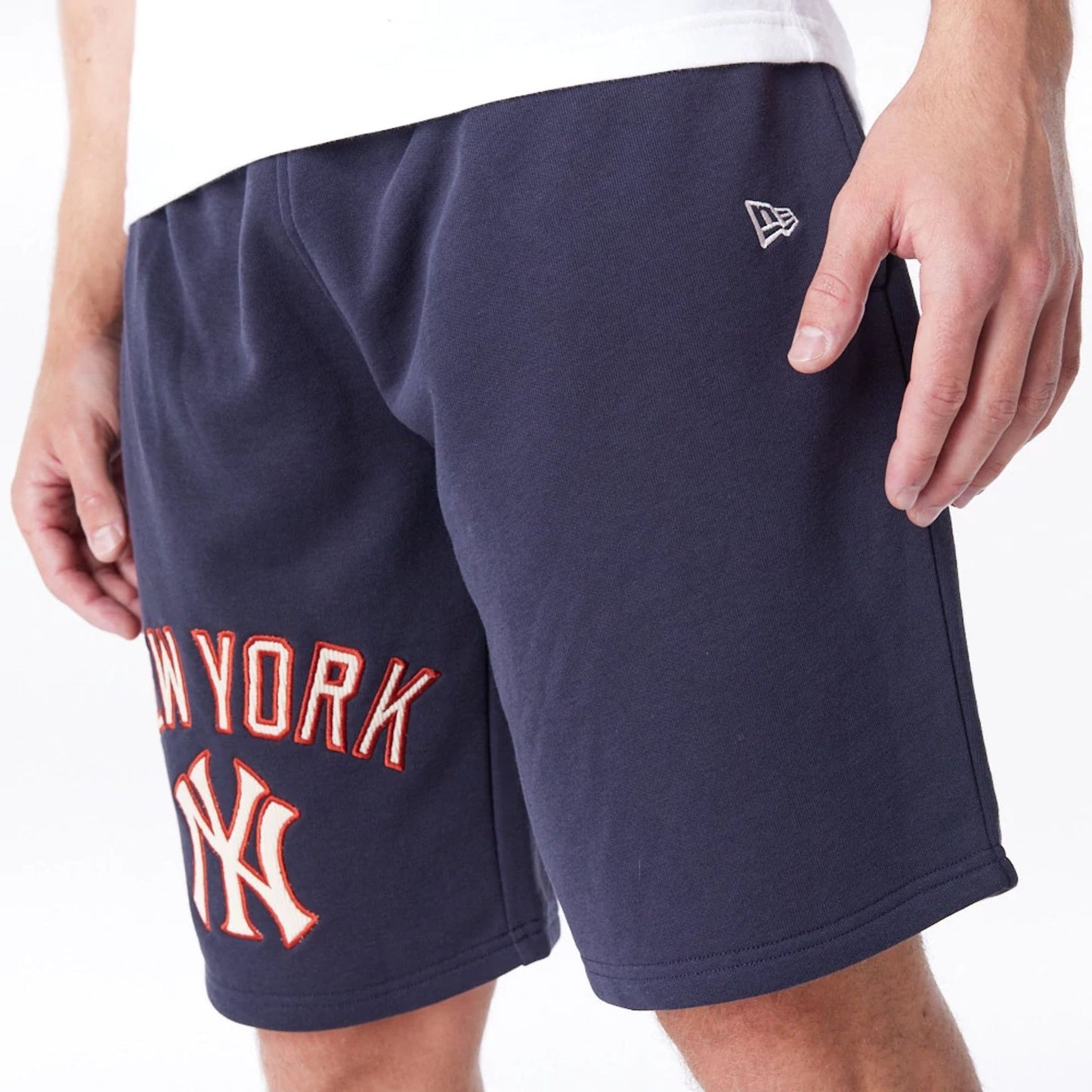 The Male model is wearing New York Yankees MLB Lifestyle Navy Shorts  8