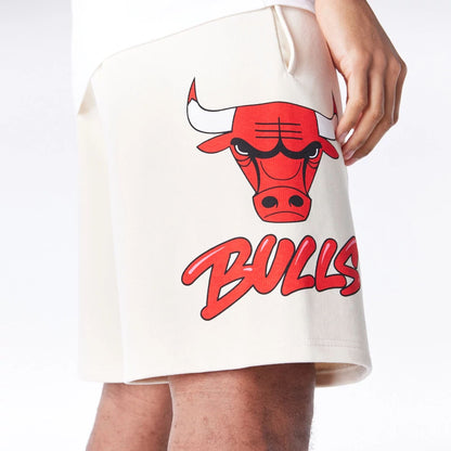 The Male model is wearing Chicago Bulls NBA Bubble Script Light Beige Shorts  2