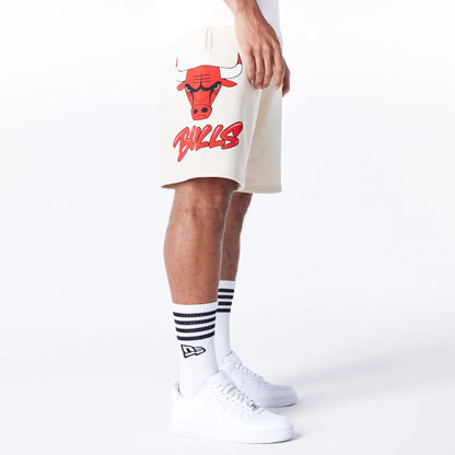 The Male model is wearing Chicago Bulls NBA Bubble Script Light Beige Shorts  10