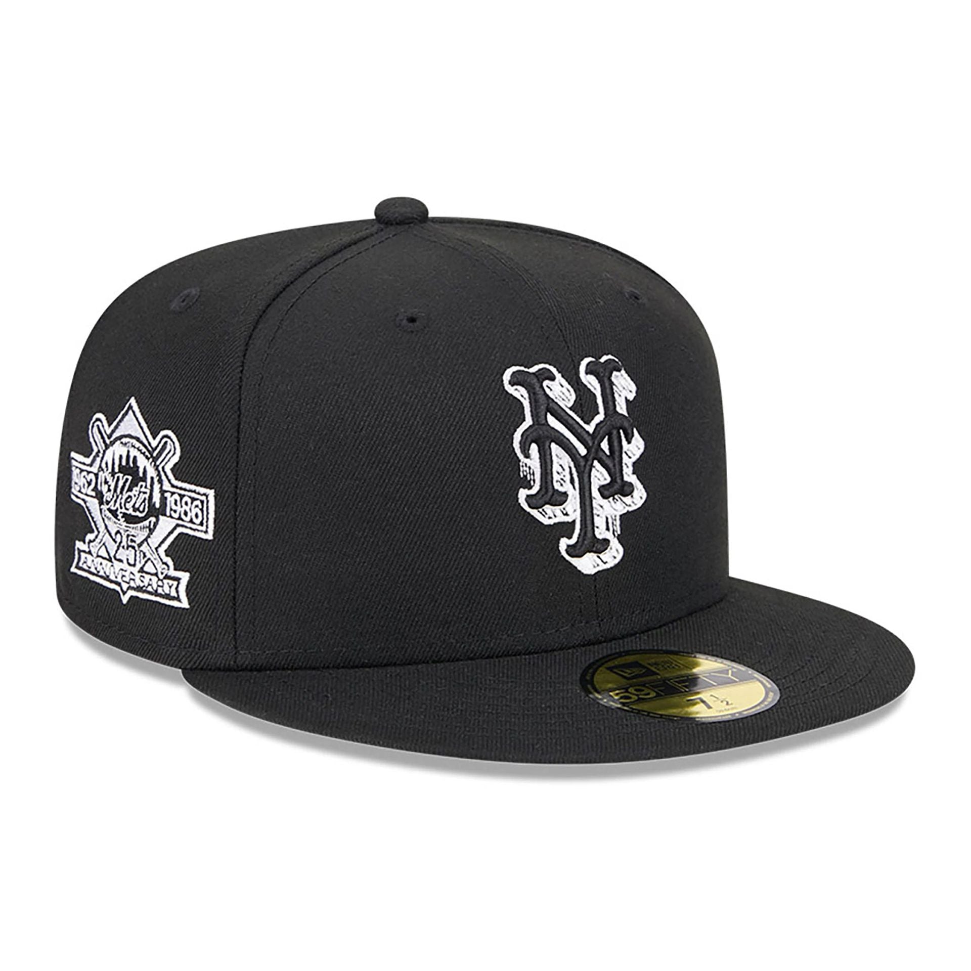 This is a New York Mets MLB Hi Vis Doodles Black 59FIFTY Fitted Cap 1