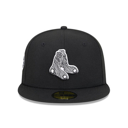 This is a Boston Red Sox MLB Hi Vis Doodles Black 59FIFTY Fitted Cap 3