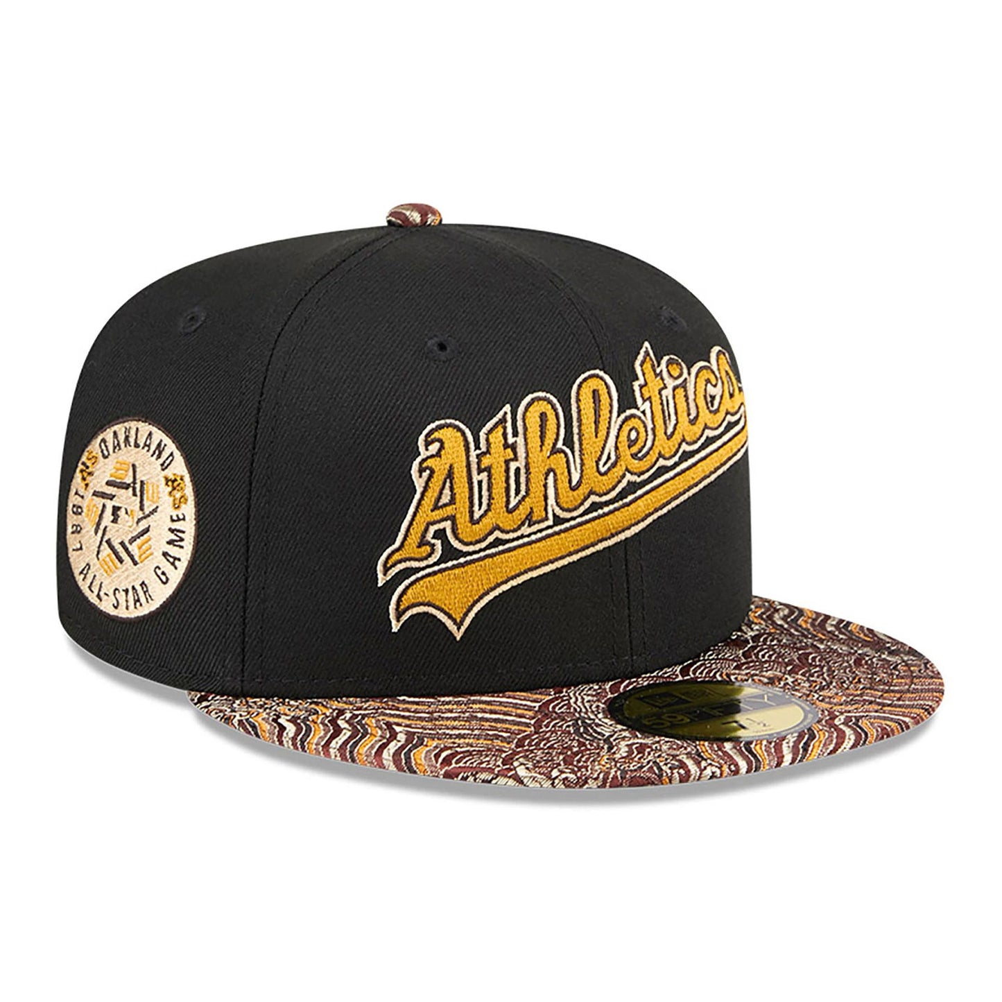 This is a Oakland Athletics Jacquard Visor Black 59FIFTY Fitted Cap 1