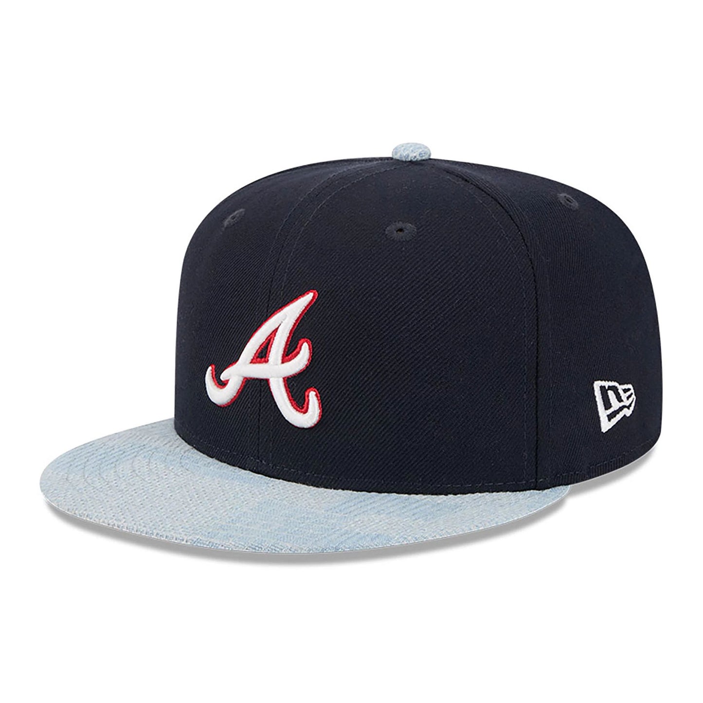 This is a Atlanta Braves Patch Denim Navy 59FIFTY Fitted Cap 1