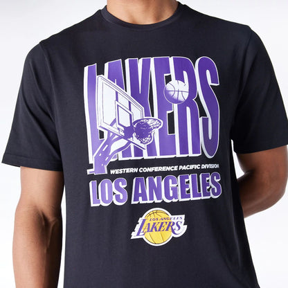 The Male model is wearing LA Lakers NBA Wordmark Graphic Black T-Shirt 4