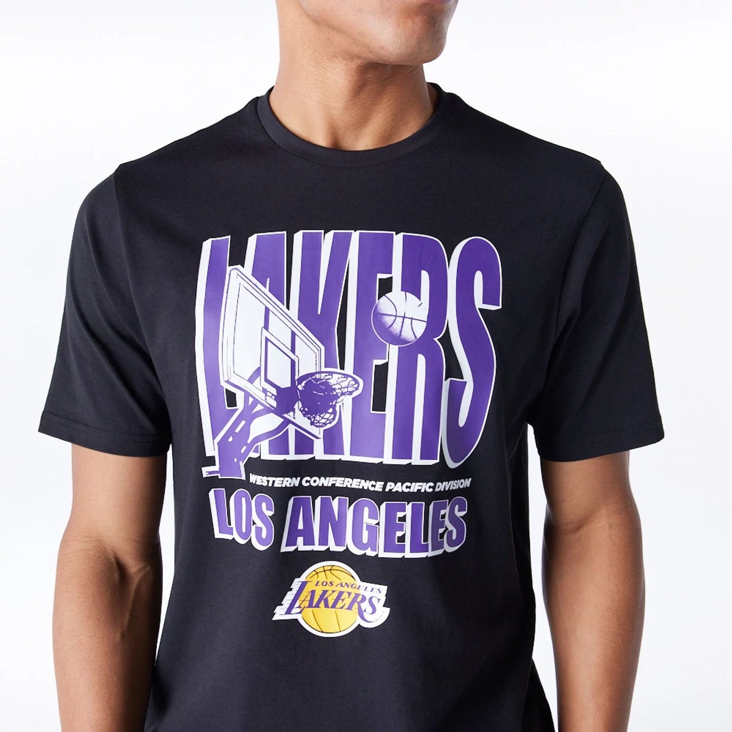 The Male model is wearing LA Lakers NBA Wordmark Graphic Black T-Shirt 3