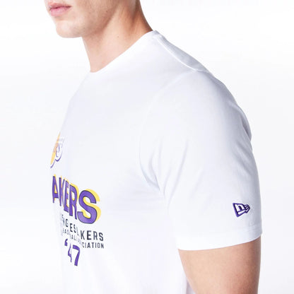 The Male model is wearing LA Lakers NBA Graphic White T-Shirt 6