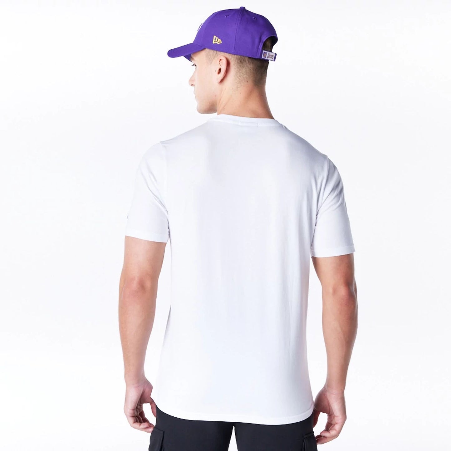 The Male model is wearing LA Lakers NBA Graphic White T-Shirt 3