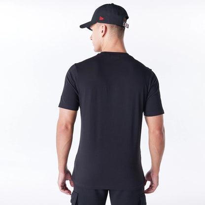 The Male model is wearing Chicago Bulls NBA Wordmark Graphic Black T-Shirt 6