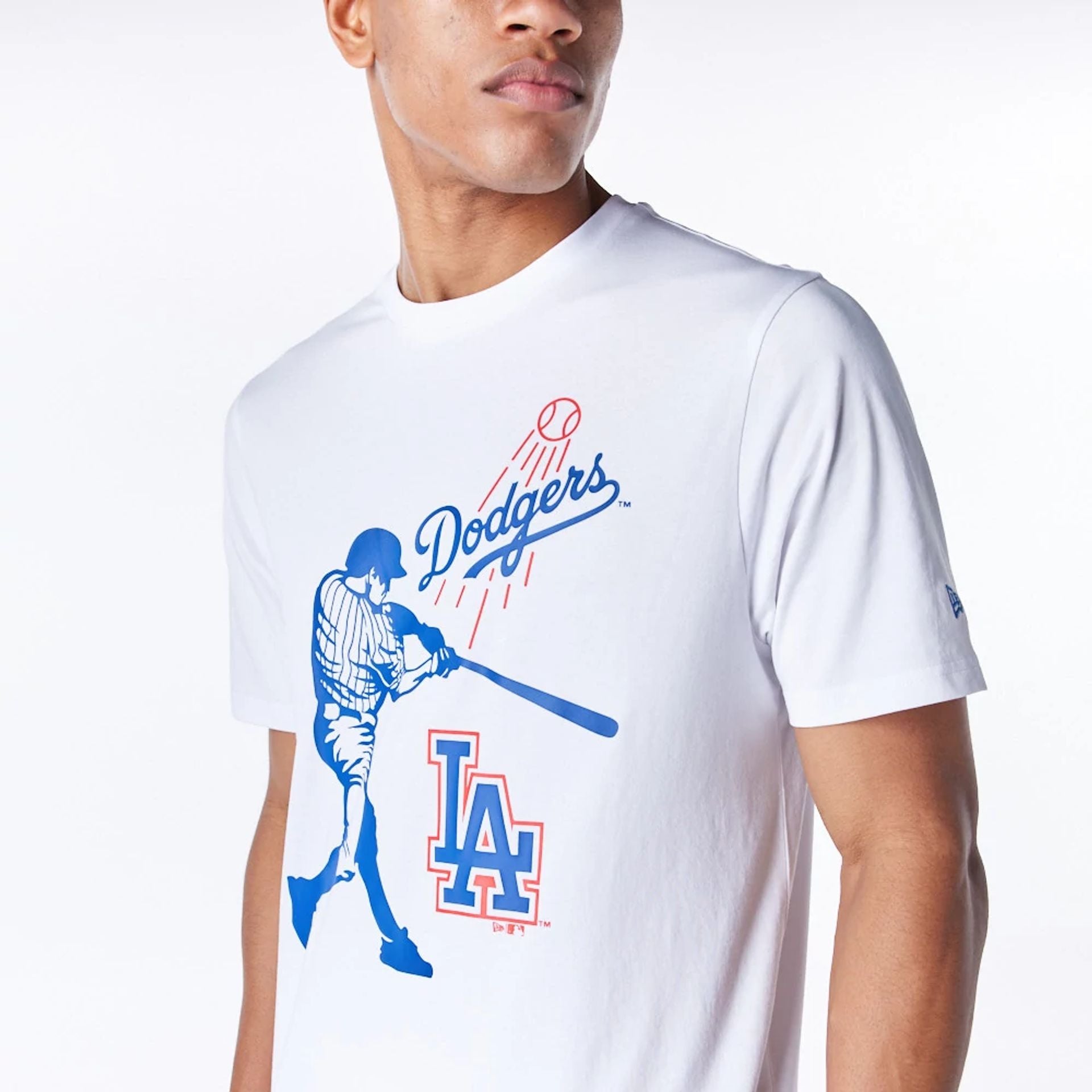 The Male model is wearing LA Dodgers MLB Baseball Graphic White T-Shirt 3