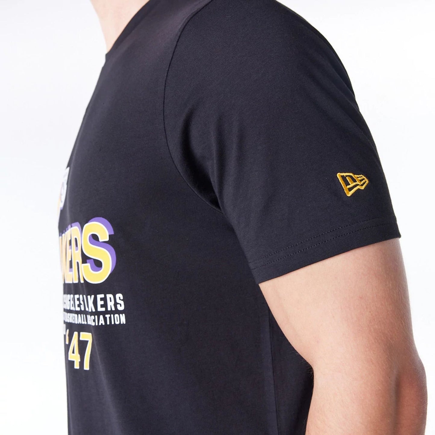 The Male model is wearing LA Lakers NBA Graphic Black T-Shirt 3