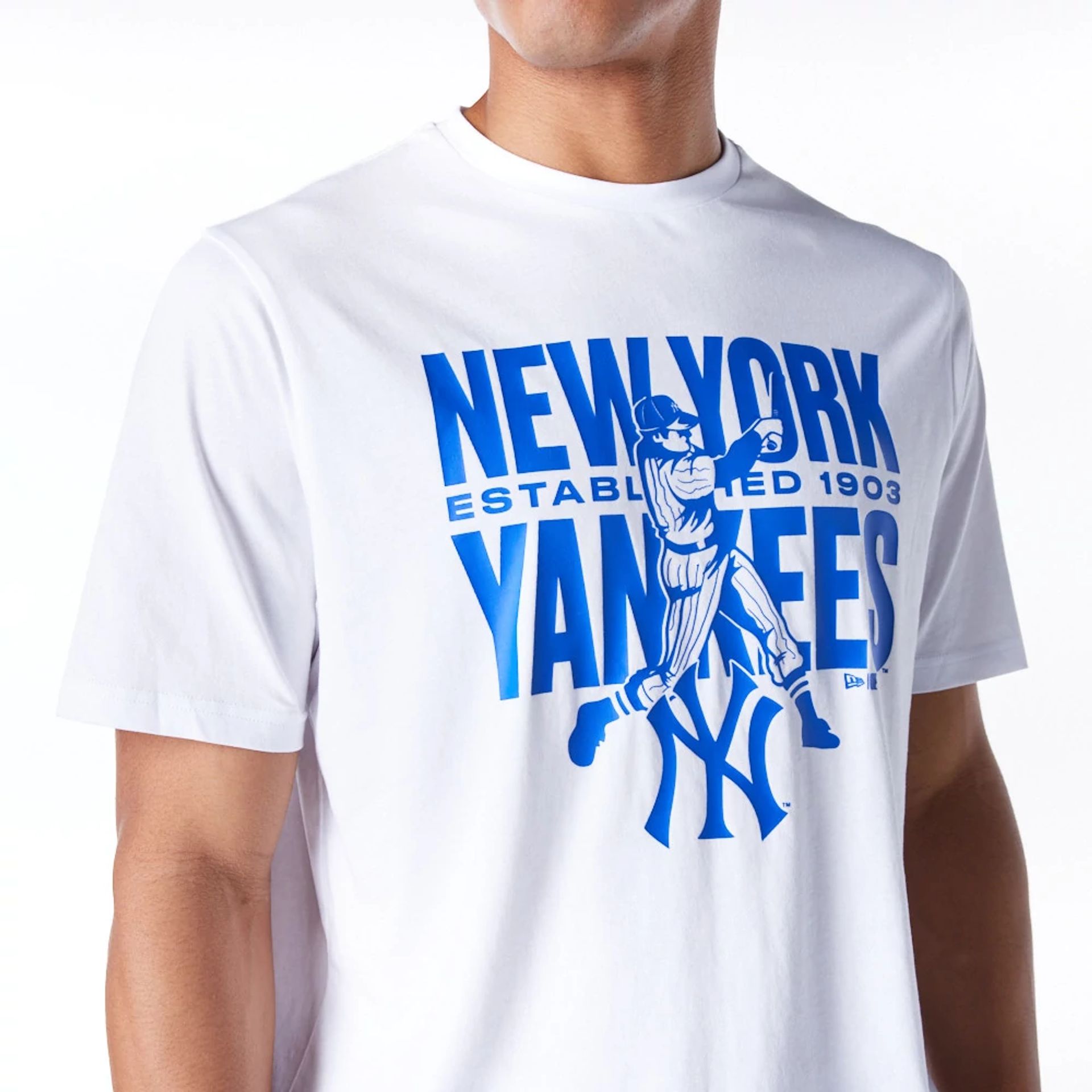 The Male model is wearing New York Yankees MLB Baseball Graphic White T-Shirt 5