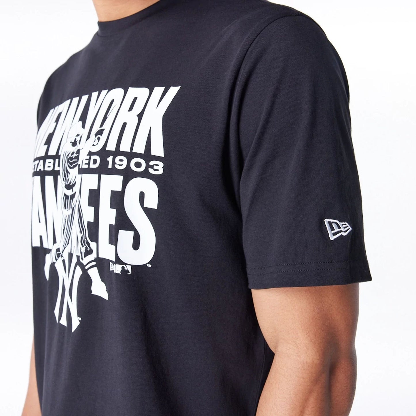 The Male model is wearing New York Yankees MLB Baseball Graphic Black T-Shirt 5