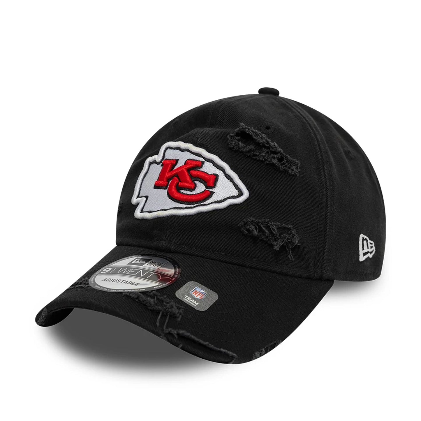 This is a Kansas City Chiefs NFL Distressed Black 9TWENTY Adjustable Cap 6