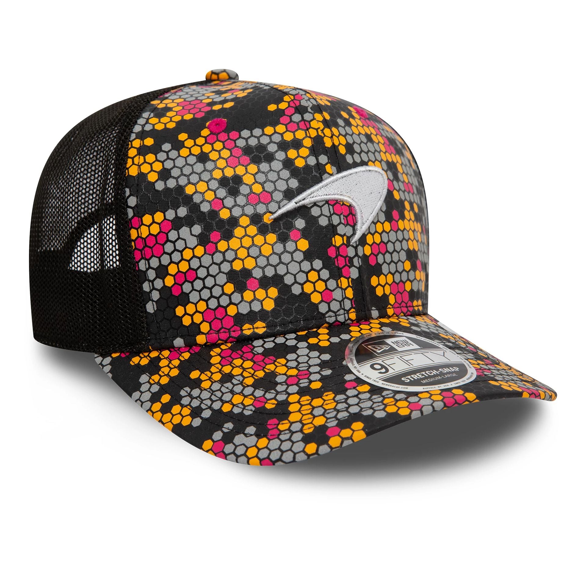 This is a McLaren Racing Singapore Race Special Black And Orange 9FIFTY Stretch Snap Cap 3