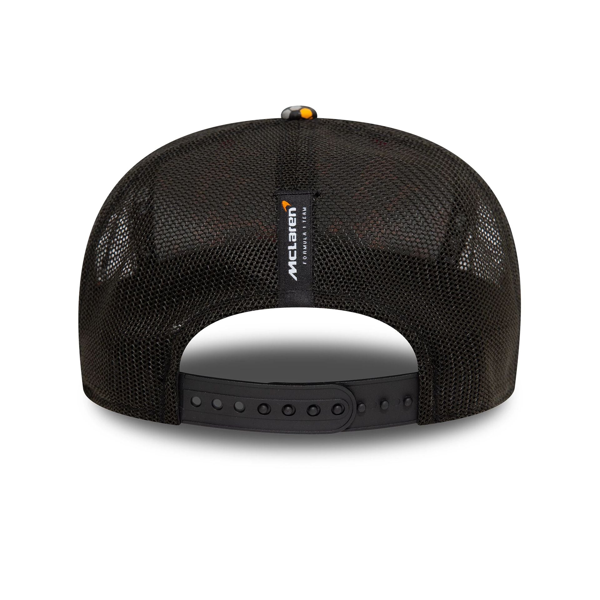 This is a McLaren Racing Singapore Race Special Black And Orange 9FIFTY Stretch Snap Cap 5