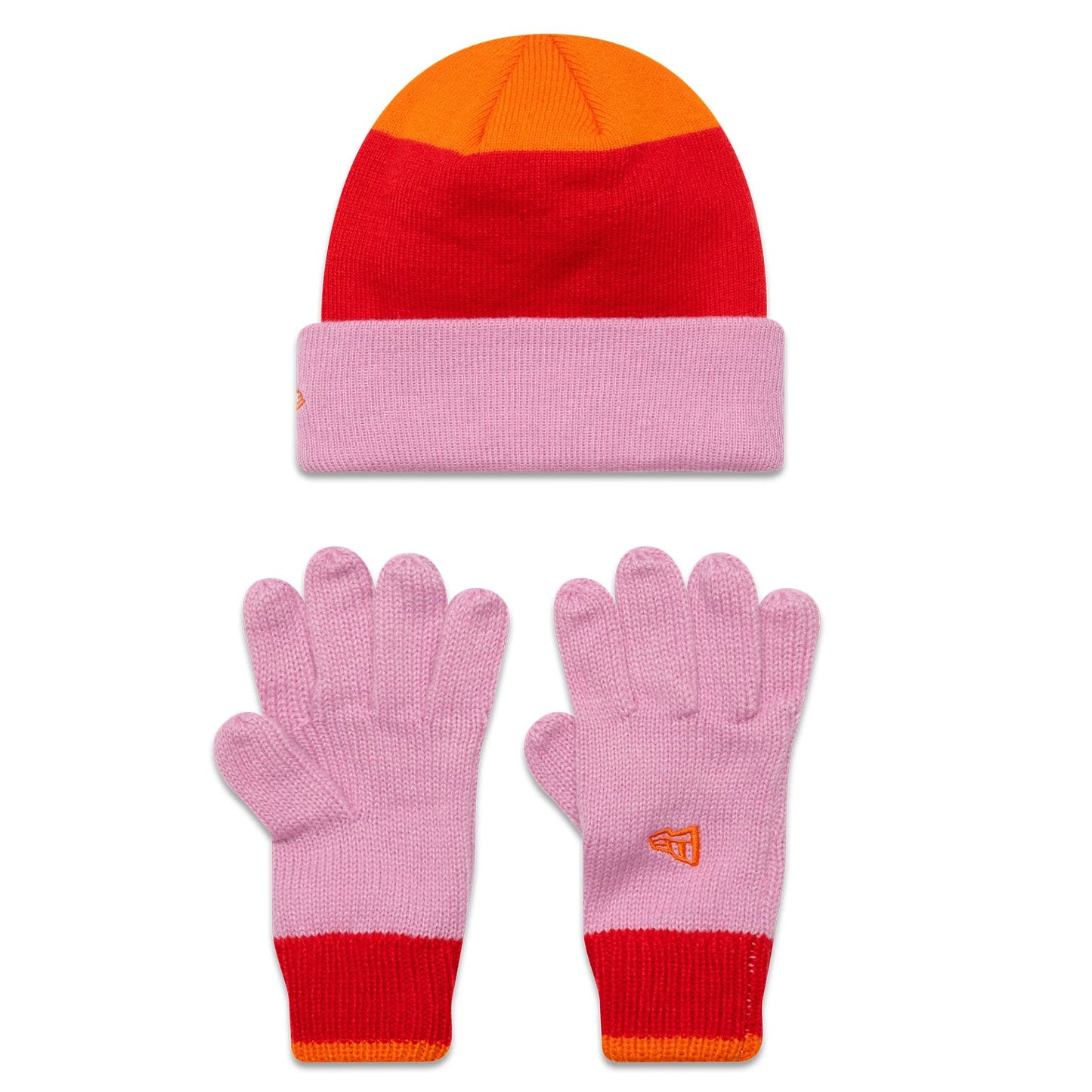 This is a New Era Youth Stripe Pastel Pink Beanie and Gloves Set 2