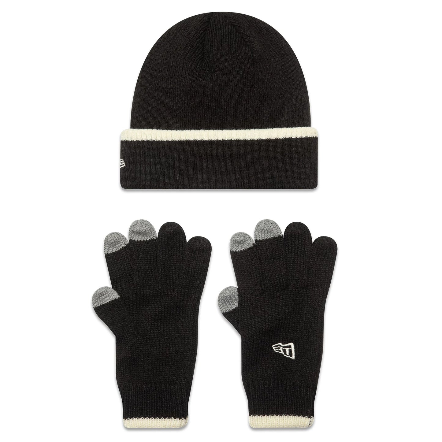 This is a New Era Script Black Beanie and Gloves Set 2