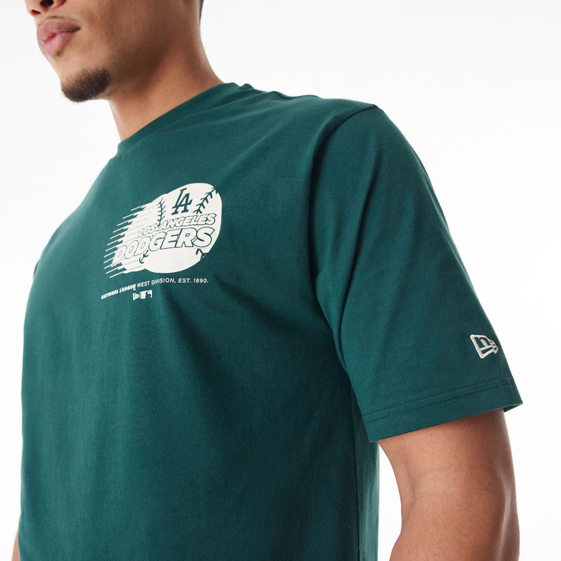 The Male model is wearing LA Dodgers Baseball Graphic Dark Green Oversized T-Shirt  4