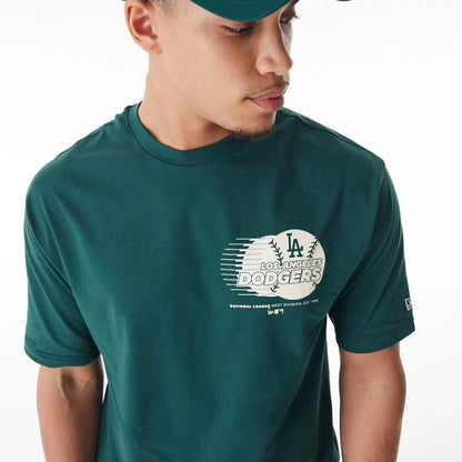 The Male model is wearing LA Dodgers Baseball Graphic Dark Green Oversized T-Shirt  5