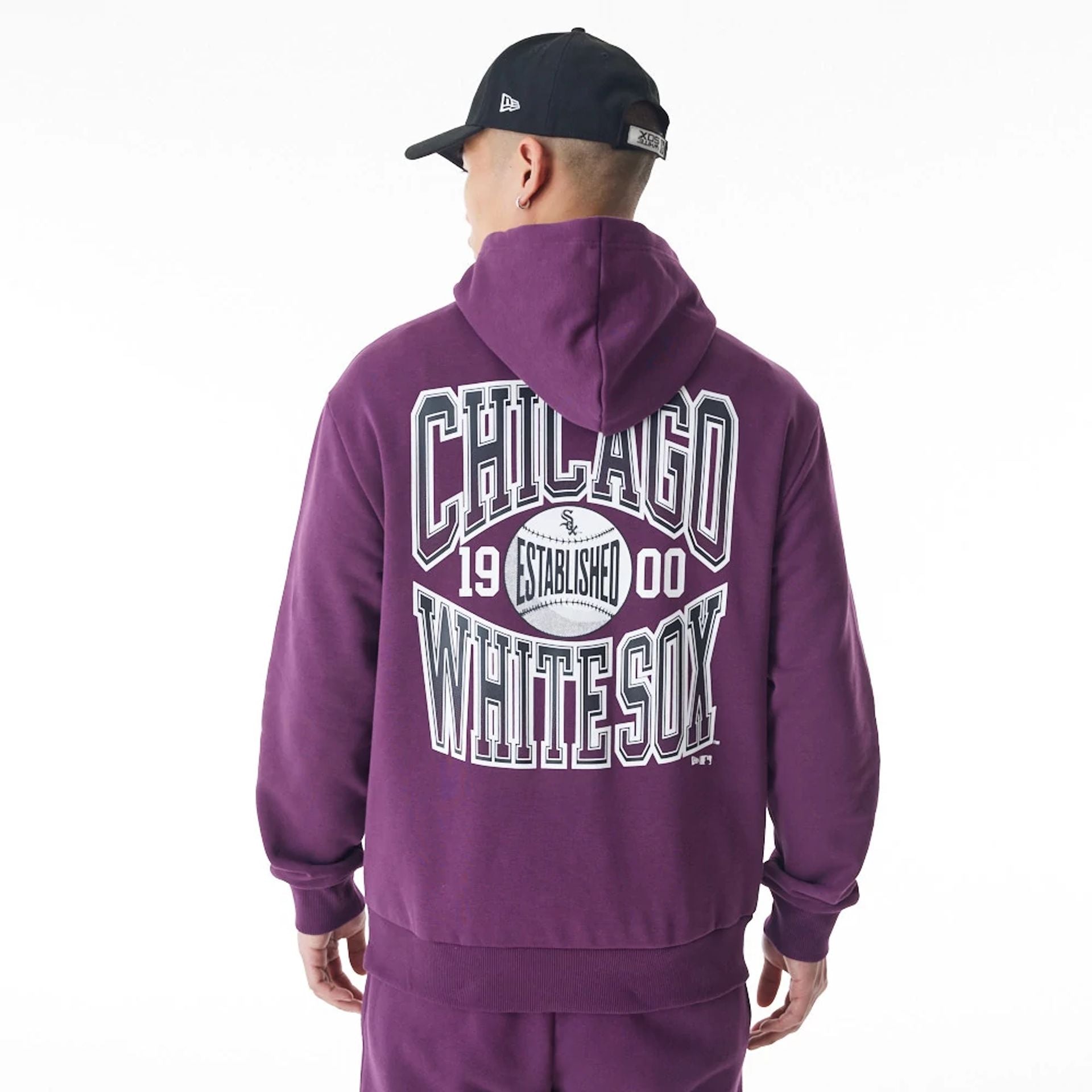 The Male model is wearing Chicago White Sox MLB Gradient Dark Purple Oversized Pullover Hoodie  2