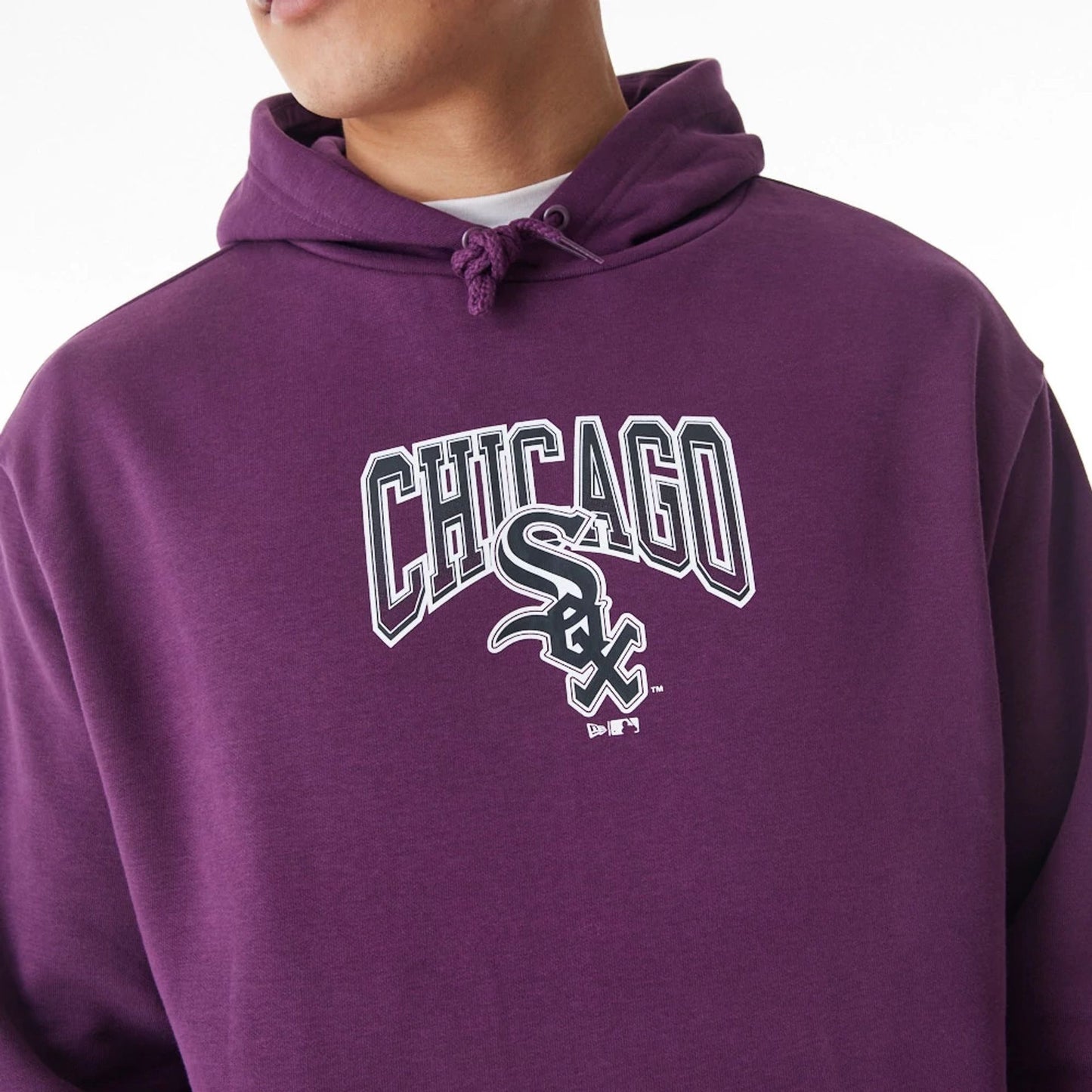 The Male model is wearing Chicago White Sox MLB Gradient Dark Purple Oversized Pullover Hoodie  5