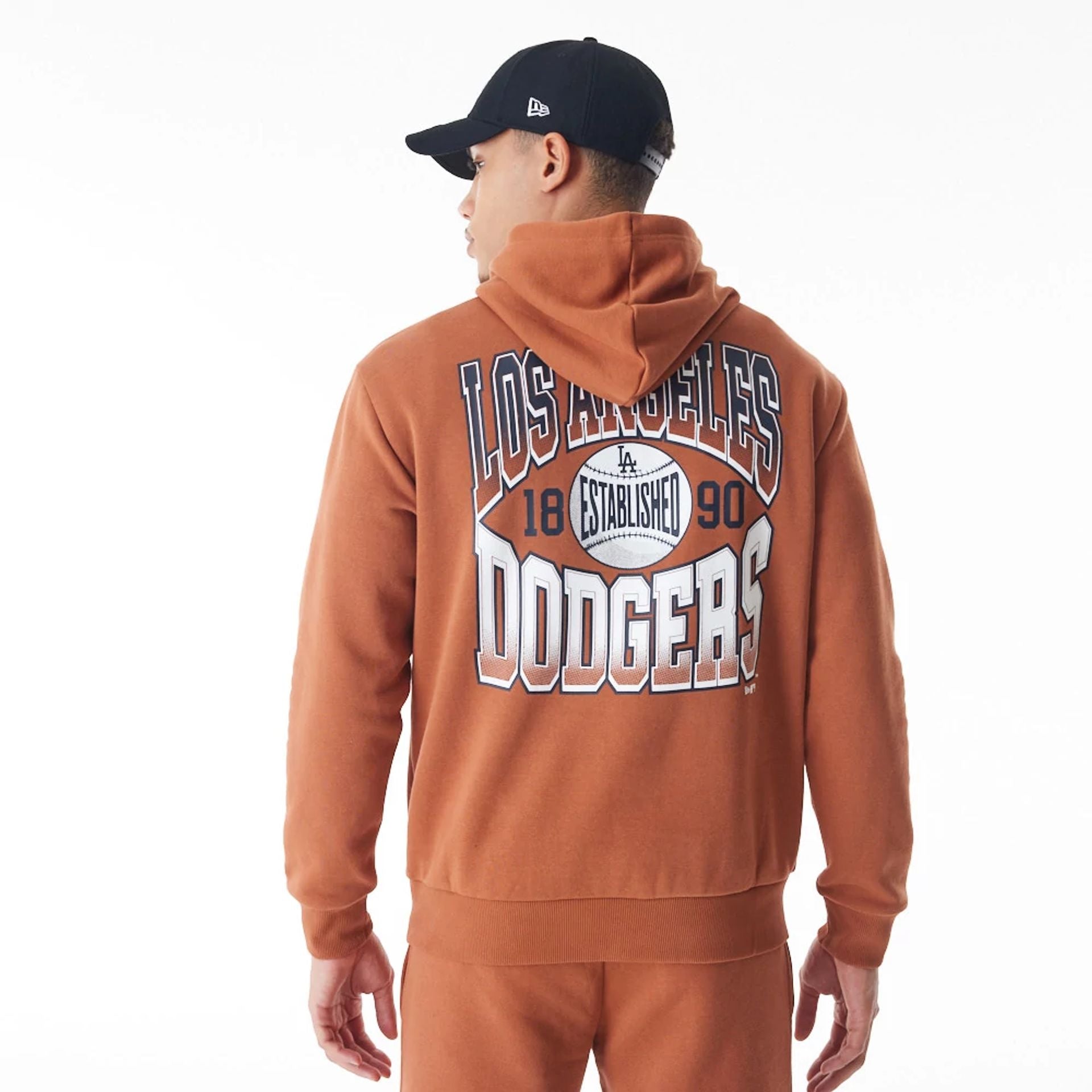 The Male model is wearing LA Dodgers MLB Gradient Brown Oversized Pullover Hoodie  2