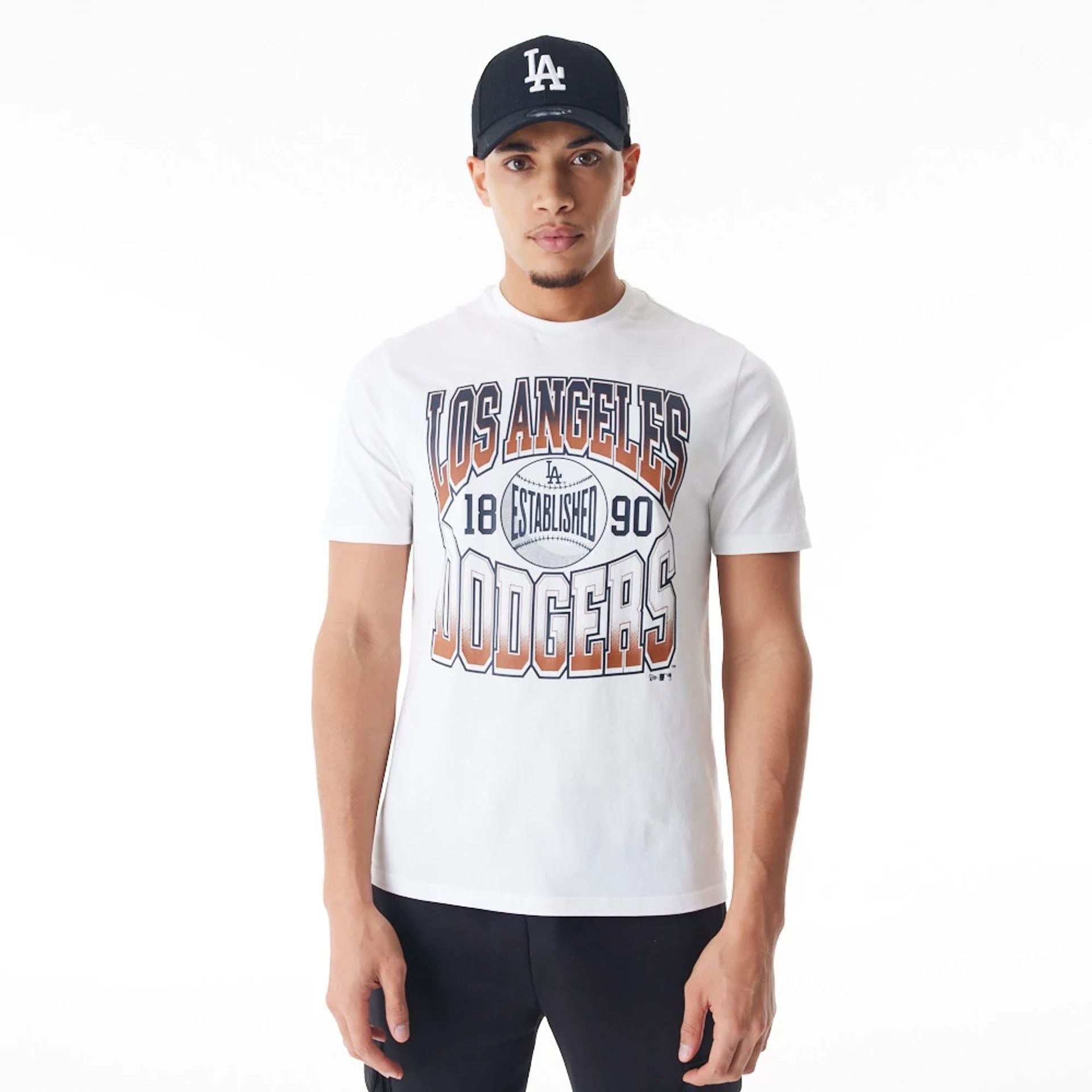 The Male model is wearing LA Dodgers MLB Gradient Graphic White T-Shirt  1