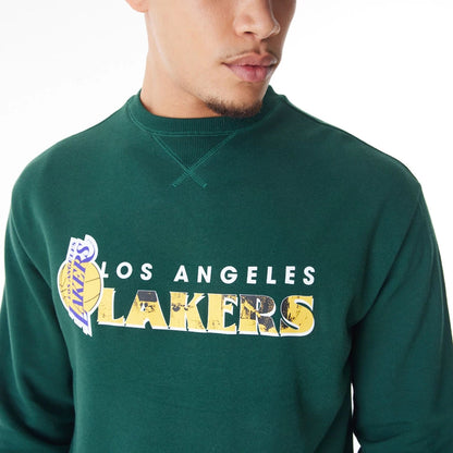 The Male model is wearing LA Lakers NBA Graphic Dark Green Crew Neck Sweater  9