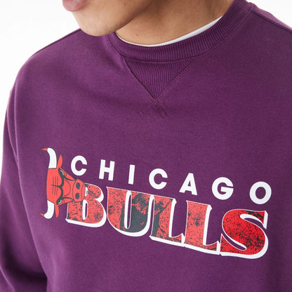 The Male model is wearing Chicago Bulls NBA Graphic Dark Purple Crew Neck Sweater  7