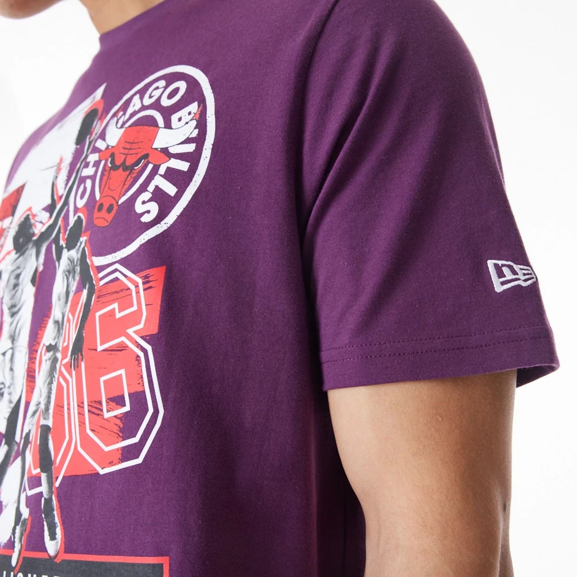 The Male model is wearing Chicago Bulls NBA Player Graphic Dark Purple T-Shirt  10