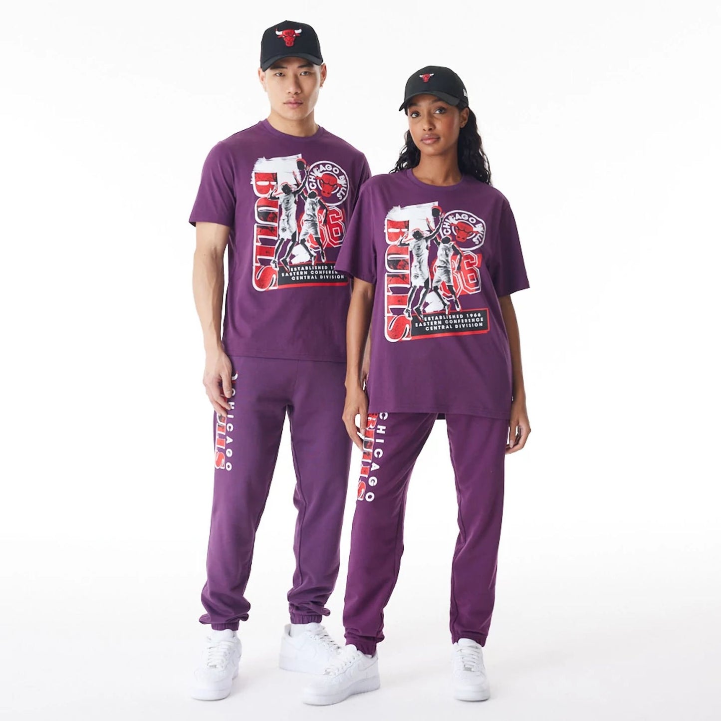 The Male model is wearing Chicago Bulls NBA Player Graphic Dark Purple T-Shirt  6