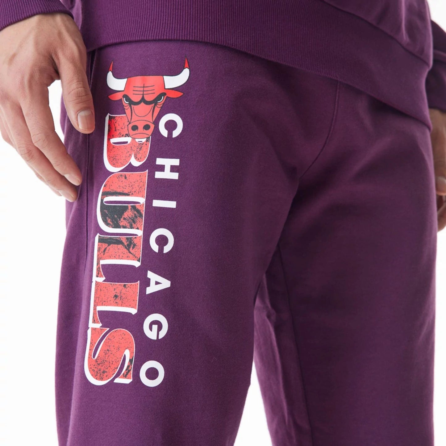 The Male model is wearing Chicago Bulls NBA Graphic Dark Purple Joggers  2