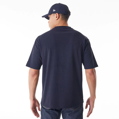 The Male model is wearing New York Yankees MLB Script Graphic Navy Oversized T-Shirt  2