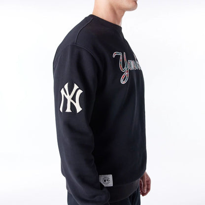 The Male model is wearing New York Yankees MLB Tartan Infill Black Crew Neck Sweater  4