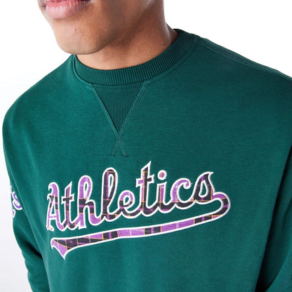 The Male model is wearing Oakland Athletics MLB Tartan Infill Dark Green Crew Neck Sweater  8