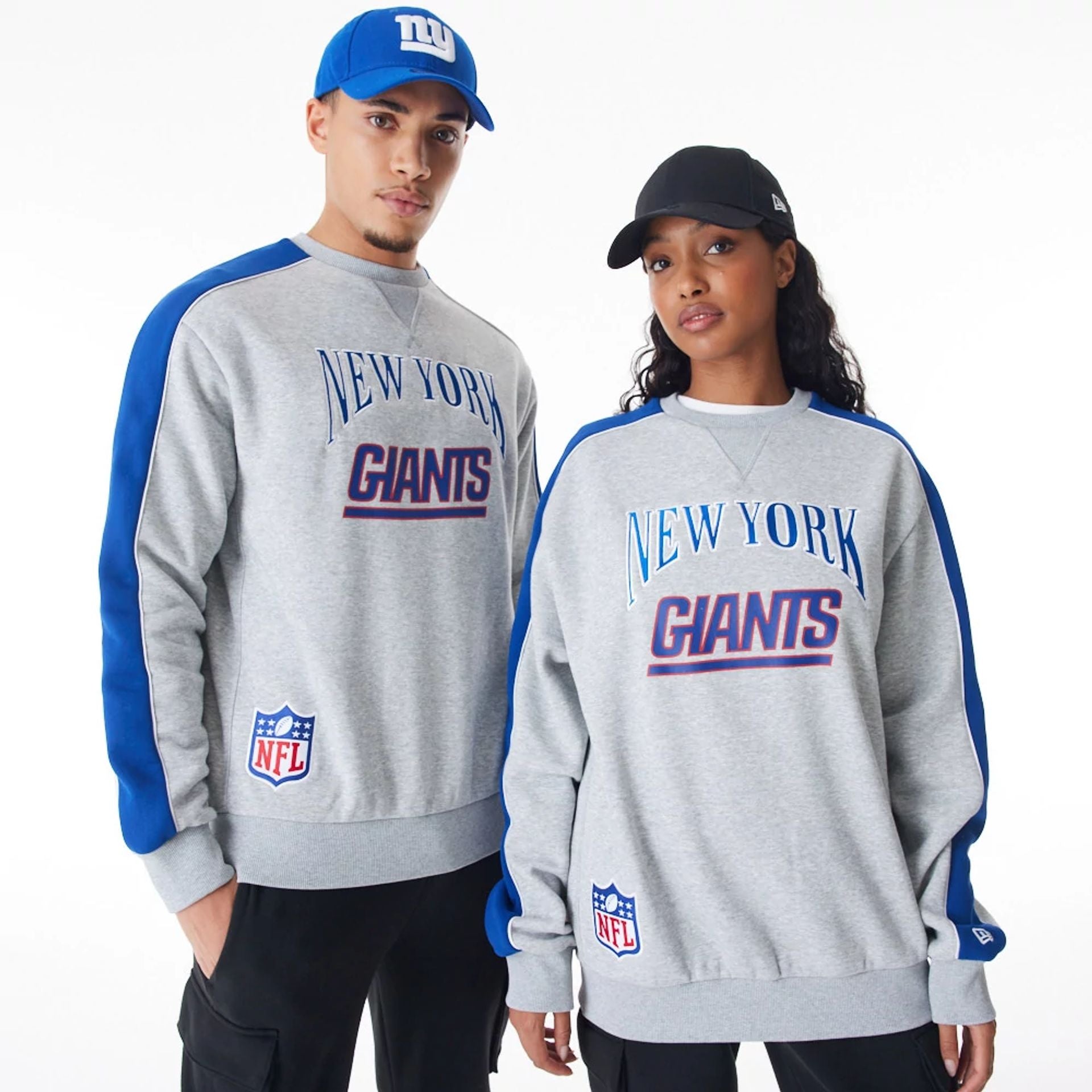 The Male model is wearing New York Giants NFL Graphic Grey Crew Neck Sweater  1