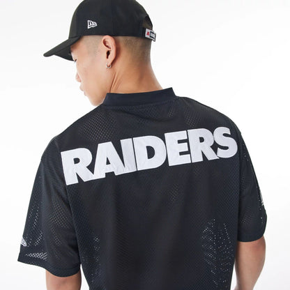 The Male model is wearing Las Vegas Raiders NFL Mesh Black Jersey  7