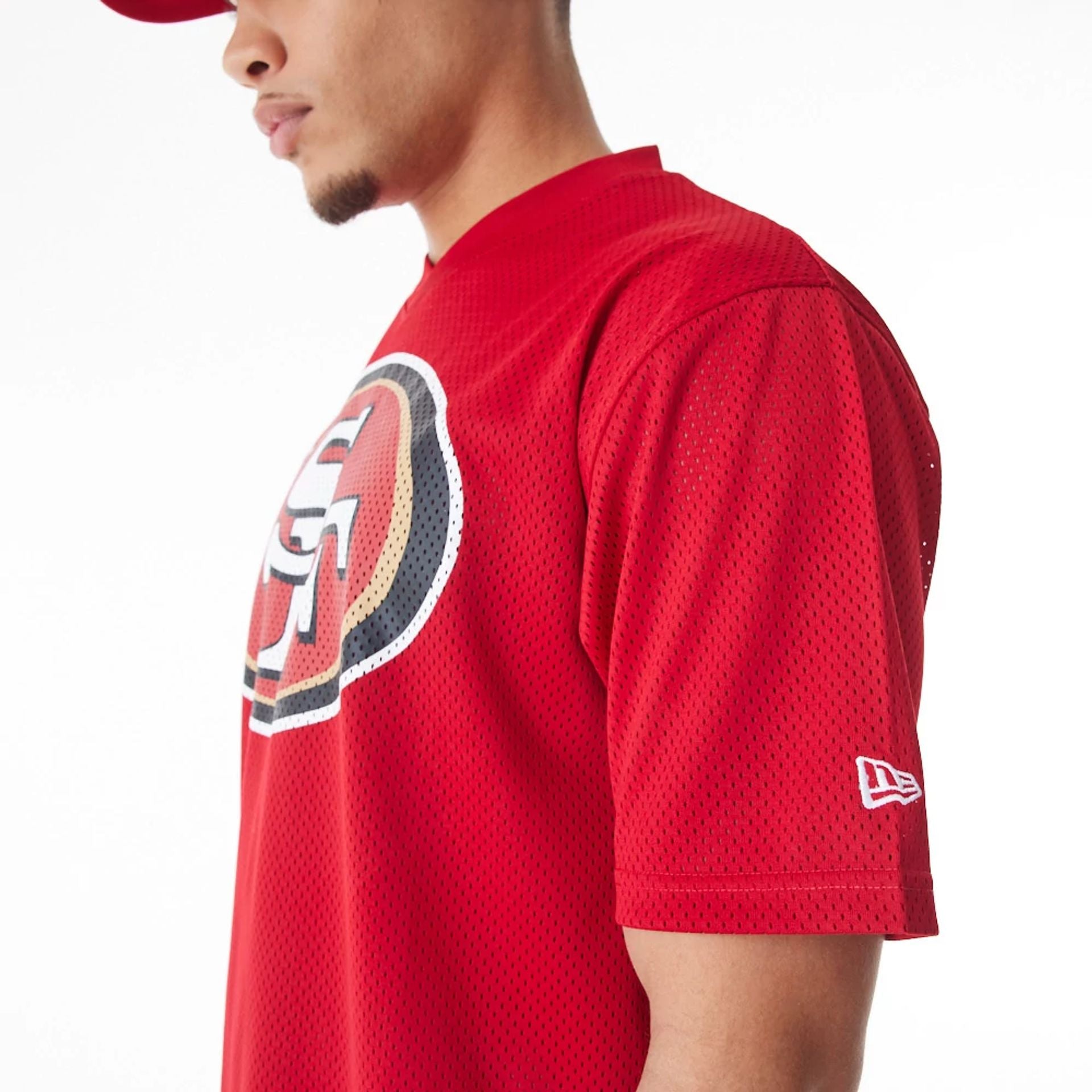 The Male model is wearing San Francisco 49ers NFL Mesh Red Jersey  6