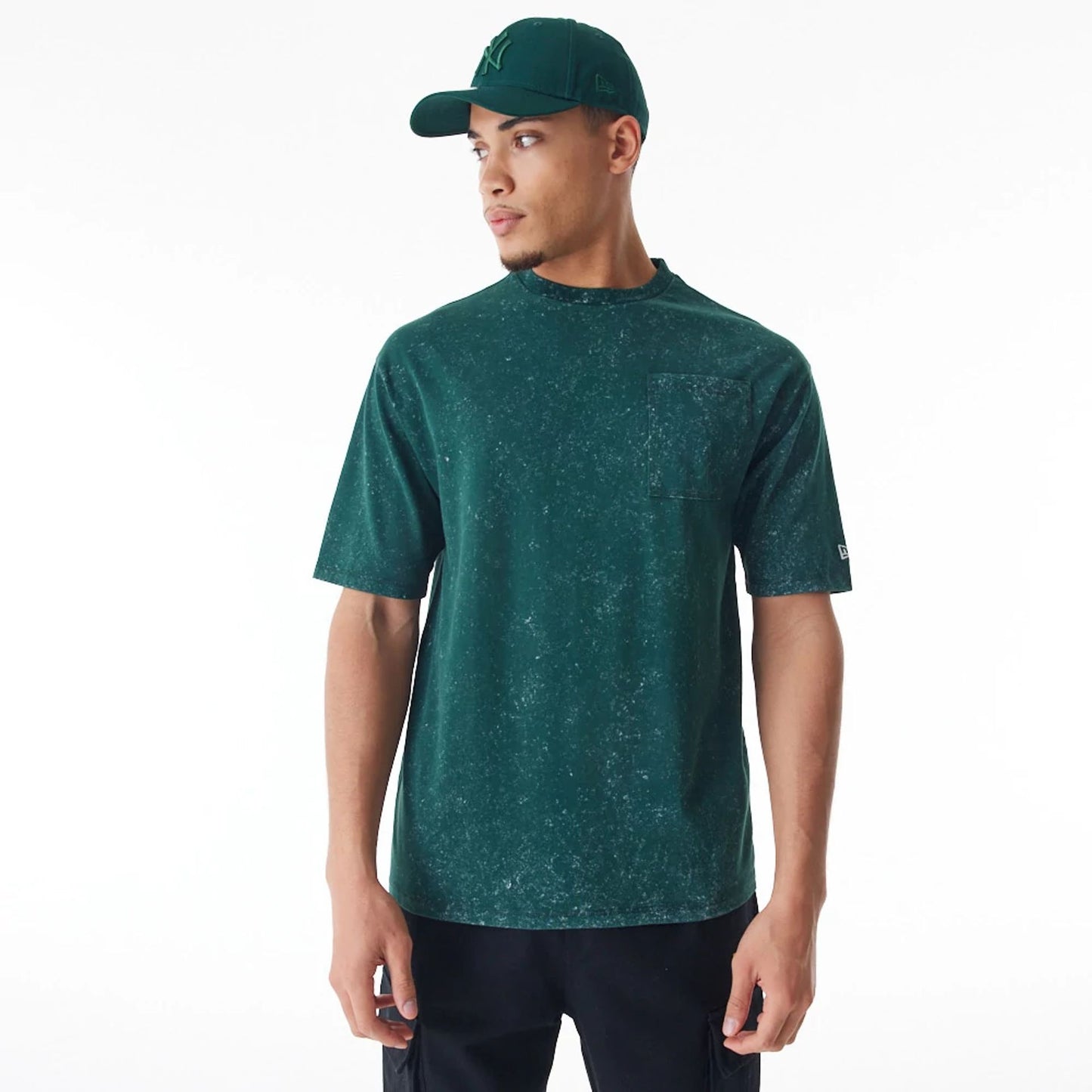 The Male model is wearing  New Era Wash Dark Green Oversized T-Shirt  1