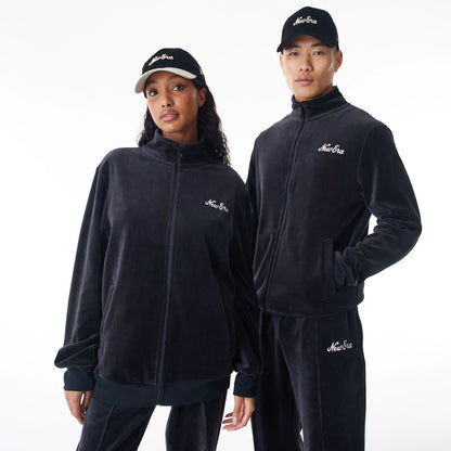 The Male model is wearing  New Era Velour Black Track Jacket  1