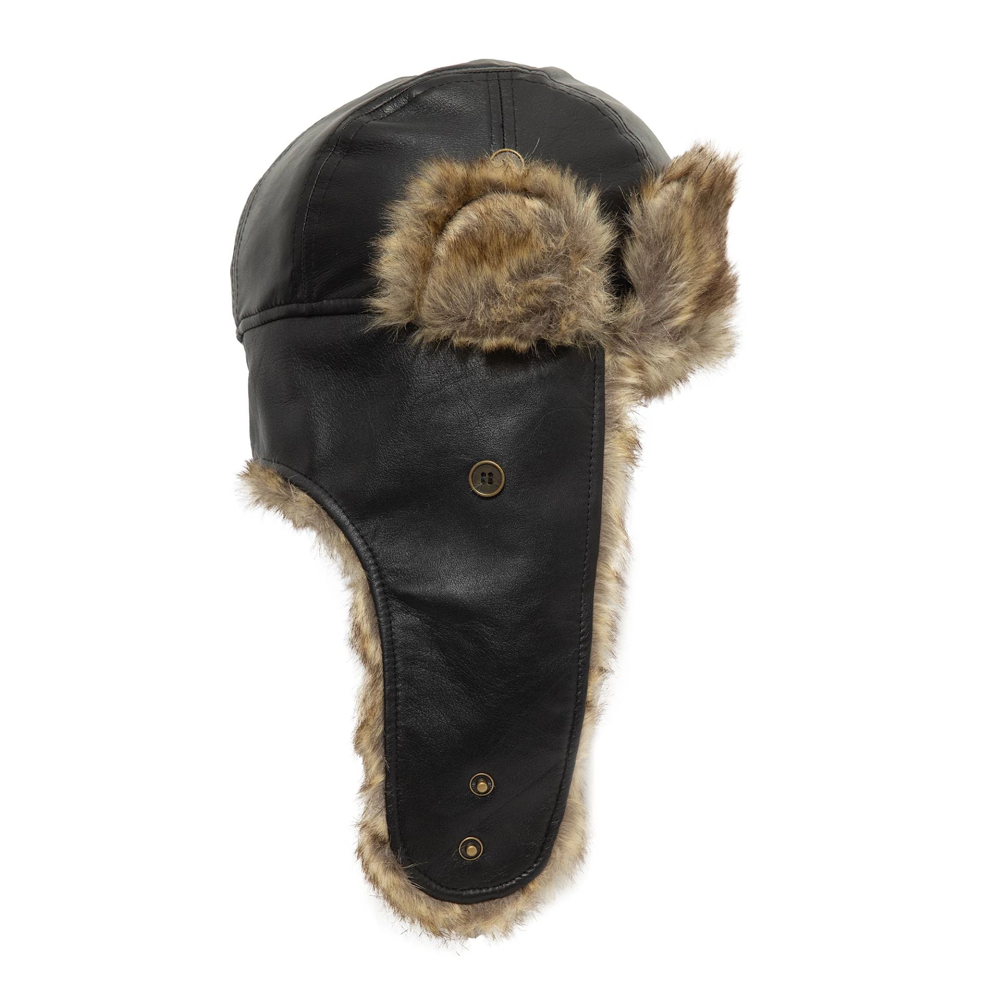 This is a New Era Image Leather Black Trapper Hat 11