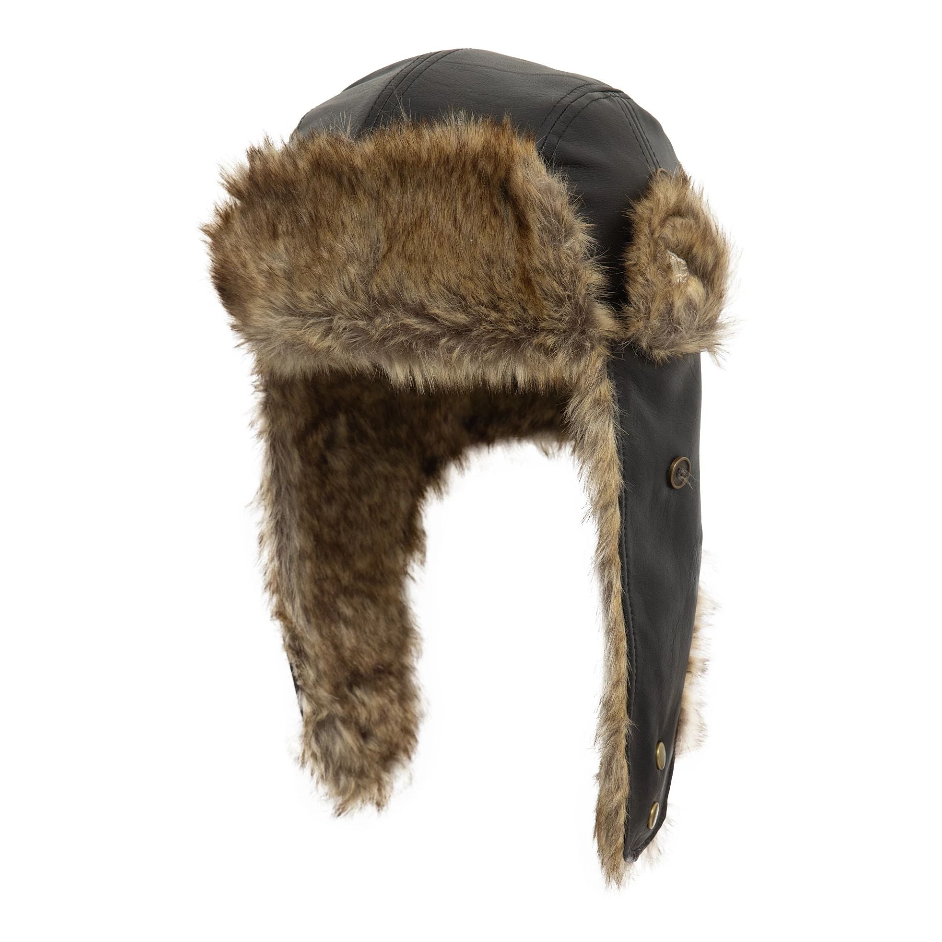 This is a New Era Image Leather Black Trapper Hat 2